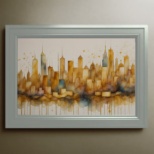 Abstract Watercolor Painting Gold Cityscape 3:2 Poster