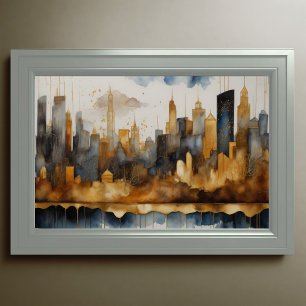 Abstract Watercolor Painting Gold Cityscape 3:2 Poster