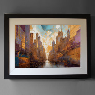 Abstract Watercolor Painting Gold Cityscape 3:2 Poster