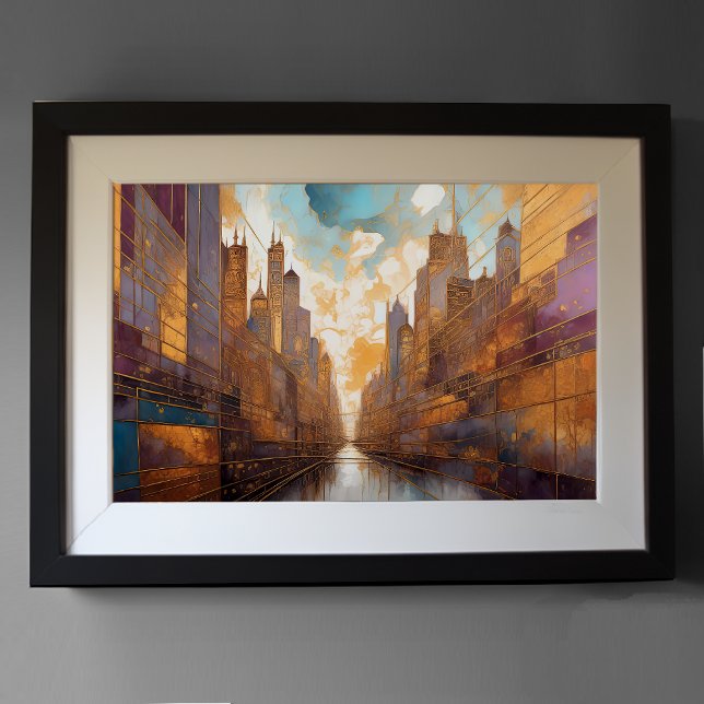 Abstract Watercolor Painting Gold Cityscape 3:2 Poster (Creator Uploaded)
