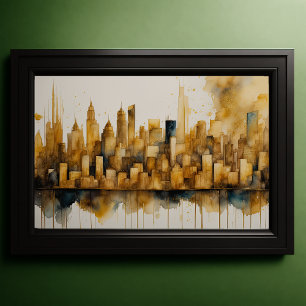 Abstract Watercolor Painting Gold Cityscape 3:2 Poster