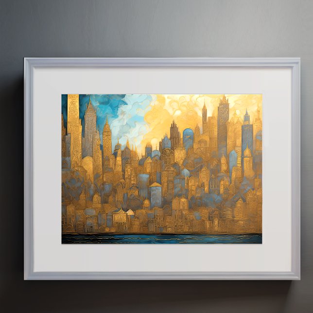 Abstract Watercolor Painting Gold Cityscape 4:3 Poster (Creator Uploaded)