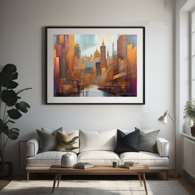 Abstract Watercolor Painting Gold Cityscape 4:3 Poster (Creator Uploaded)