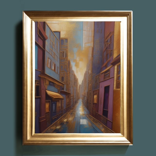 Abstract Watercolor Painting Gold Cityscape 4:5 Poster (Creator Uploaded)