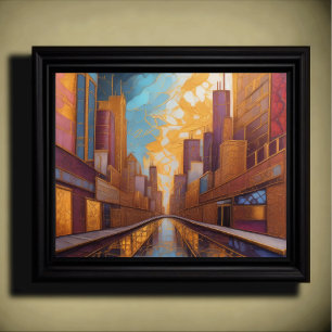 Abstract Watercolor Painting Gold Cityscape 5:4 Poster