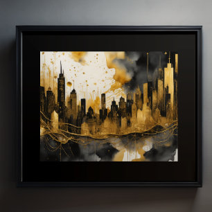Abstract Watercolor Painting Gold Cityscape 5:4 Poster