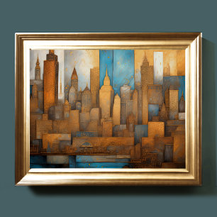 Abstract Watercolor Painting Gold Cityscape 5:4 Poster