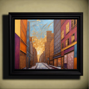 Abstract Watercolor Painting Gold Cityscape 5:4 Poster