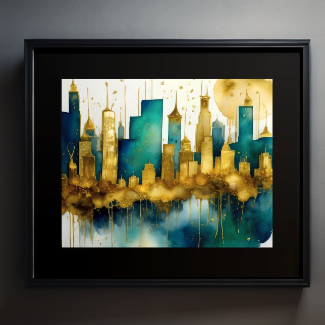 Abstract Watercolor Painting Gold Cityscape 5:4 Poster (Creator Uploaded)