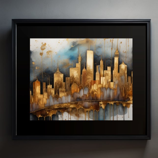 Abstract Watercolor Painting Gold Cityscape 5:4 Poster (Creator Uploaded)