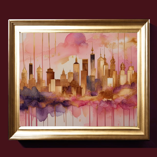 Abstract Watercolor Painting Gold Cityscape 5:4 Poster (Creator Uploaded)