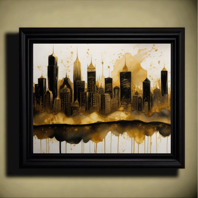 Abstract Watercolor Painting Gold Cityscape 5:4 Poster (Creator Uploaded)