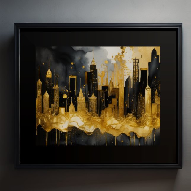 Abstract Watercolor Painting Gold Cityscape 5:4 Poster (Creator Uploaded)