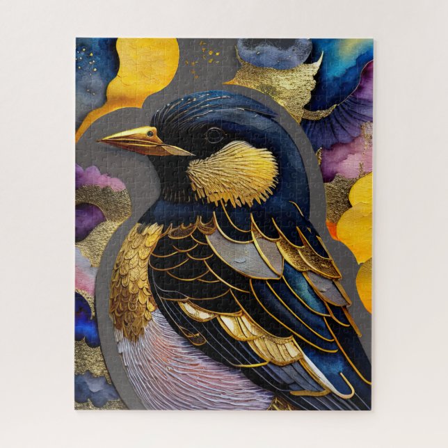 Abstract Watercolor Painting of a Bird Jigsaw Puzzle (Vertical)