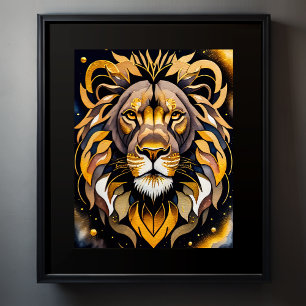 Abstract Watercolor Painting of a Lion 5:4 Poster