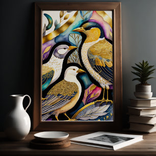 Abstract Watercolor Painting of Birds 2:3 Poster