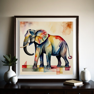 Abstract Watercolor Painting of Elephant 1:1 Poster
