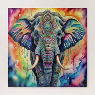 Abstract Watercolor Painting of Elephant Jigsaw Puzzle