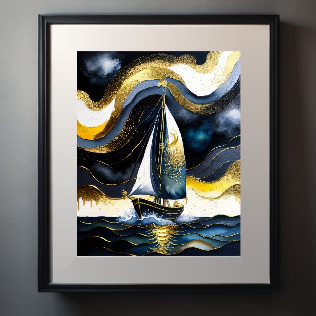 Abstract Watercolor Painting  Sailboat Night 4:5 Poster (Creator Uploaded)