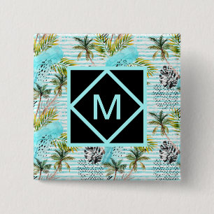 Abstract Watercolor Palm Tree Pattern 15 Cm Square Badge