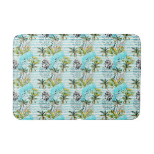 Abstract Watercolor Palm Tree Pattern Bath Mat