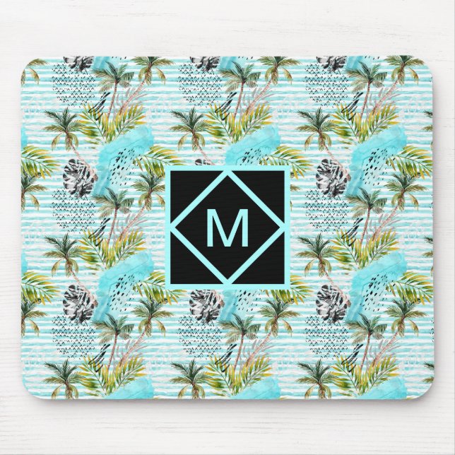 Abstract Watercolor Palm Tree Pattern Mouse Mat (Front)