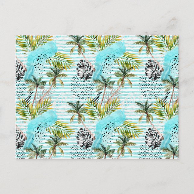 Abstract Watercolor Palm Tree Pattern Postcard (Front)
