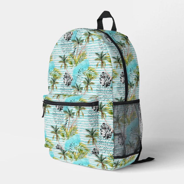 Abstract Watercolor Palm Tree Pattern Printed Backpack (Back Corner Right)