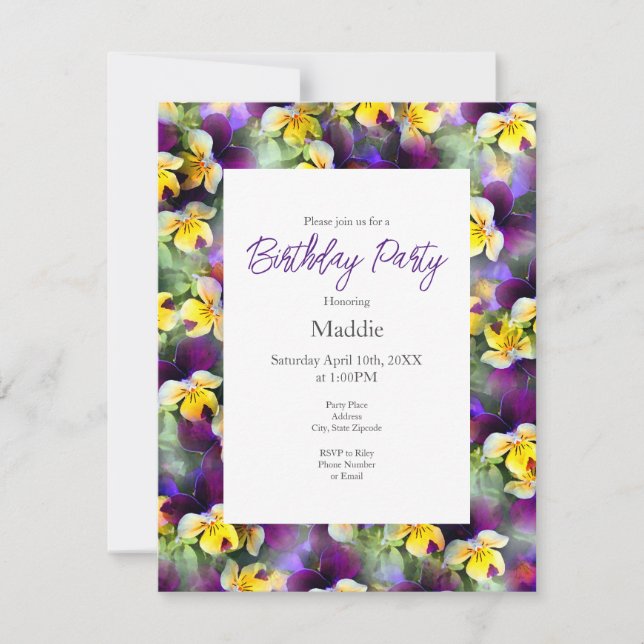 Abstract Watercolor Pansies Invitation (Front)