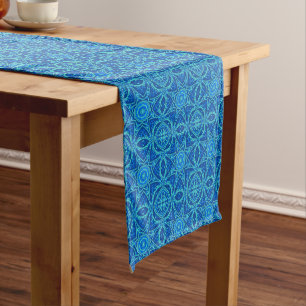 Abstract Watercolor Pattern - Denim Blue Short Table Runner