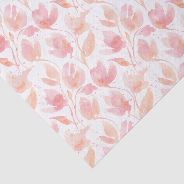 Abstract Watercolor Pattern in Peach and Pink Tissue Paper (Detail)