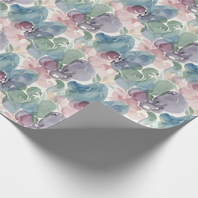Abstract Watercolor Pattern Teal Mauve Pink Wrapping Paper (Corner)