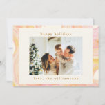 Abstract Watercolor Peach Swirl Custom Photo Holiday Card<br><div class="desc">Abstract Watercolor Peach Paint Swirl Custom Photo Holiday Card</div>