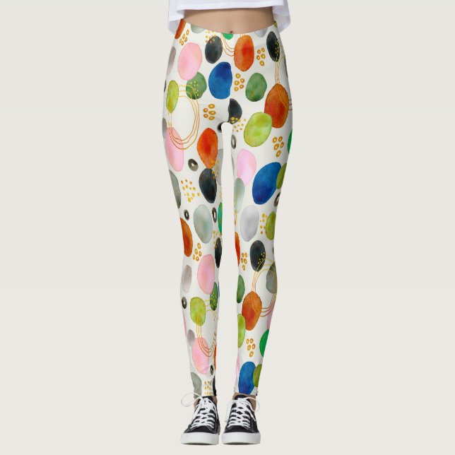 Abstract Watercolor Pebble Gold Glitter Art Leggings (Front)