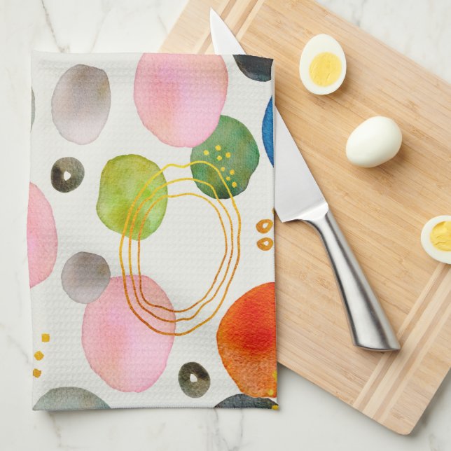 Abstract Watercolor Pebble Gold Glitter Art Tea Towel (Quarter Fold)
