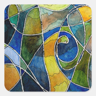 Abstract Watercolor Pen & Ink Square Sticker