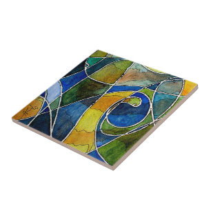 Abstract Watercolor Pen & Ink Tile