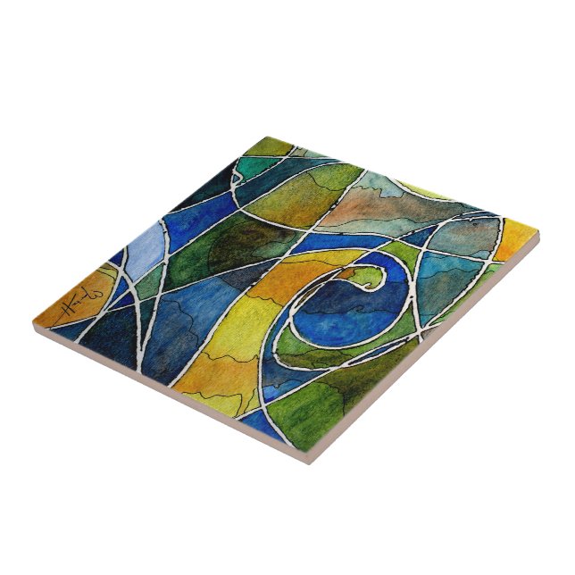Abstract Watercolor Pen & Ink Tile (Side)