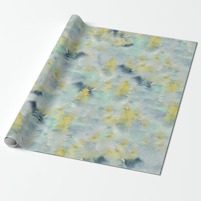 Abstract Watercolor Pine Tree Forest Wrapping Paper (Unrolled)