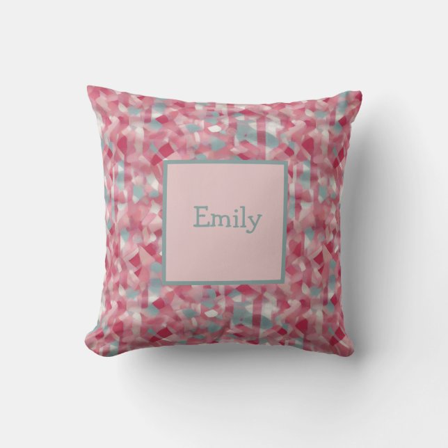 Abstract Watercolor Pink and White Patterned Cushion (Front)