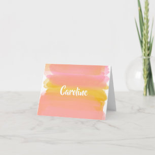 Abstract Watercolor Pink and Yellow Personalised Note Card