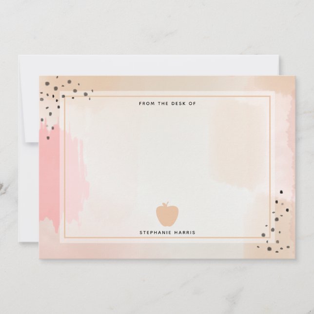 Abstract Watercolor Pink Apple Teacher Card (Front)