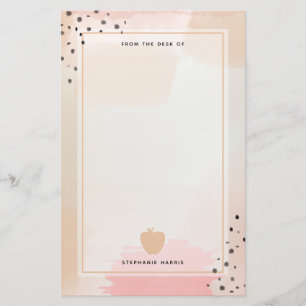 Abstract Watercolor Pink Apple Teacher Stationery