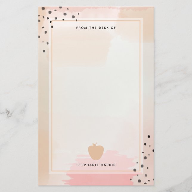 Abstract Watercolor Pink Apple Teacher Stationery (Front)