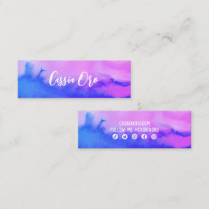 Abstract Watercolor Pink Blue Custom Social Icons Mini Business Card