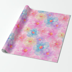 Abstract Watercolor Pink, Blue Flowers Wrapping Paper