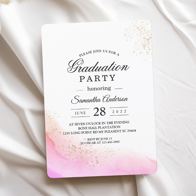 Abstract Watercolor Pink Brush Strokes & Gold   Invitation (Creator Uploaded)