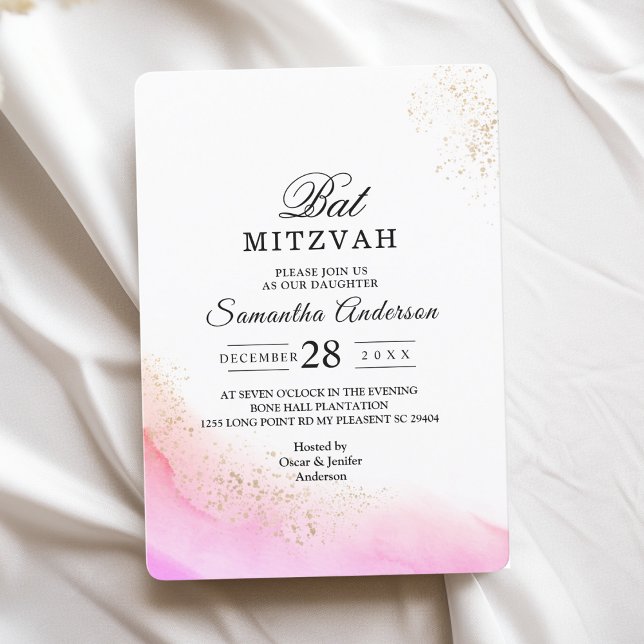 Abstract Watercolor Pink Brush Strokes & Gold   Invitation (Creator Uploaded)
