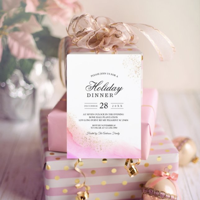 Abstract Watercolor Pink Brush Strokes & Gold   Invitation (Creator Uploaded)