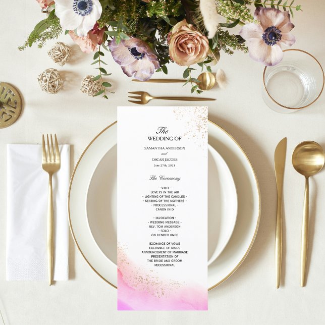 Abstract Watercolor Pink Brush Strokes & Gold   Menu (Creator Uploaded)